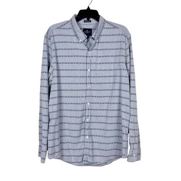 American Eagle Gray Striped Seriously Soft Button-Down Long Sleeve Shirt XL - Picture 1 of 5